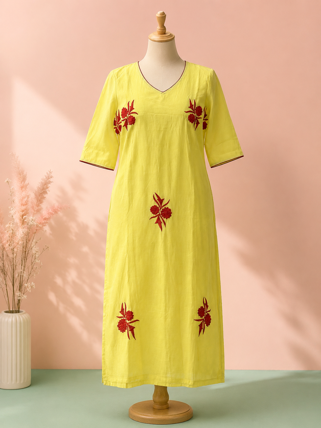 Sunshine Embroidered Straight Kurti