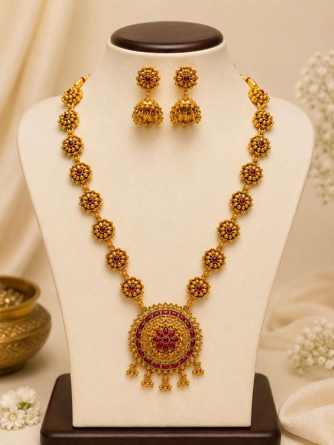Premium Traditional Long Haram Set with Jumka Earrings