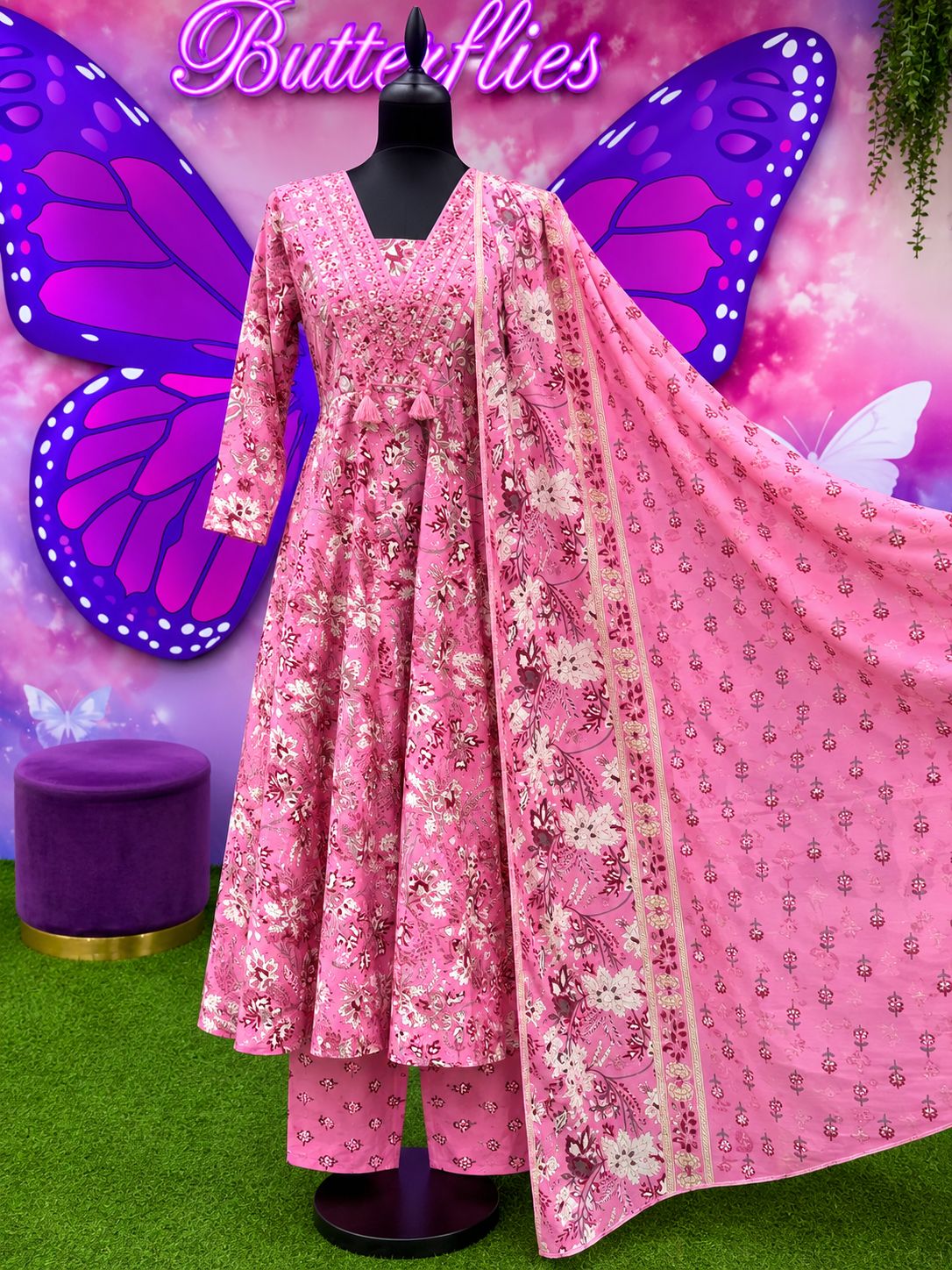 Pink Floral Printed Designer Suit Set