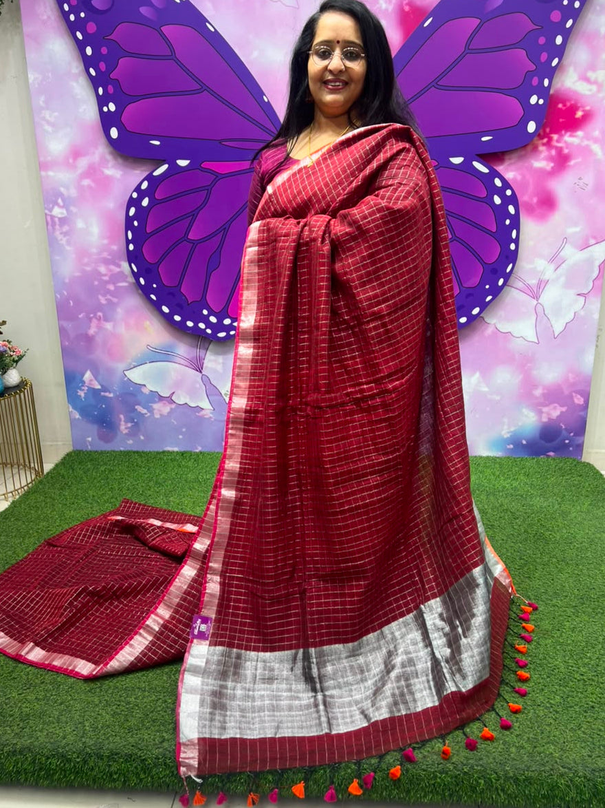 Premium Linen Saree Rich Maroon
