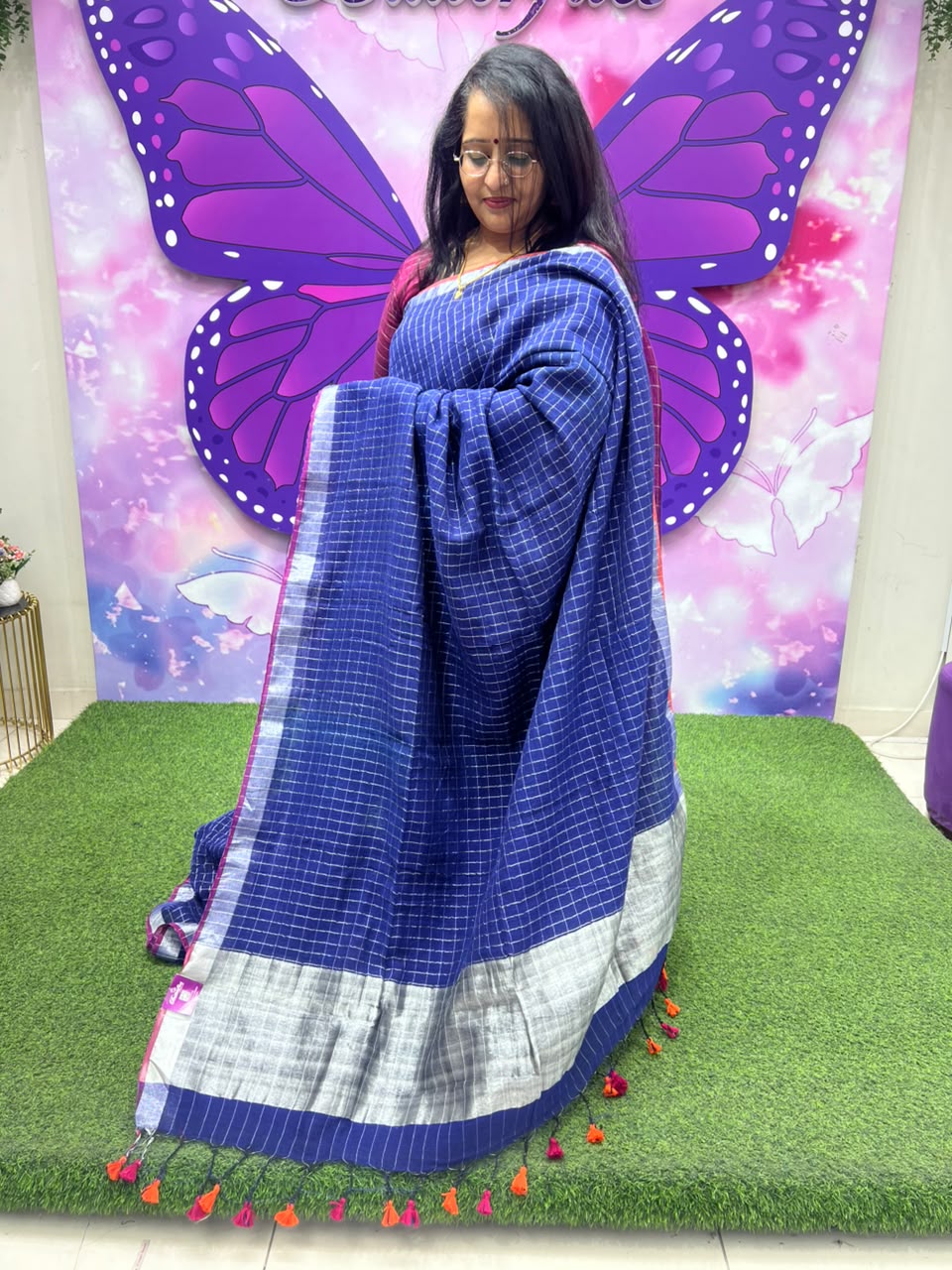 Premium Linen Saree Royal Blue