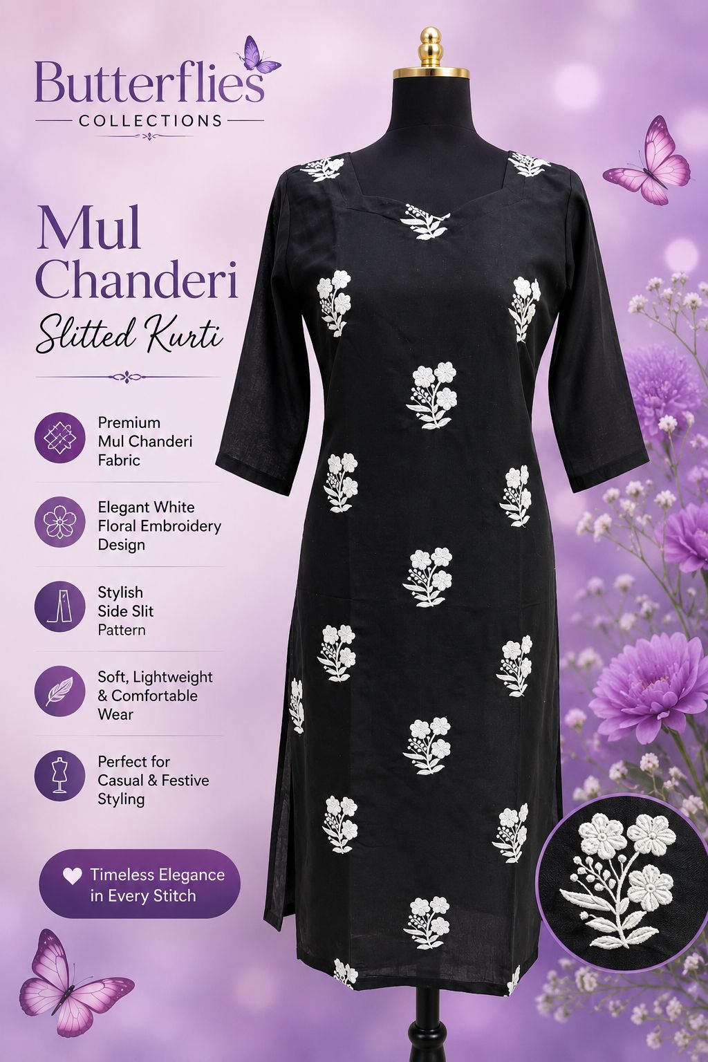 Mul Chanderi Slitted Kurti