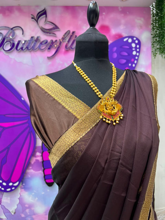 Chocolate Brown Kerala Style Davani Set Unstitched materials