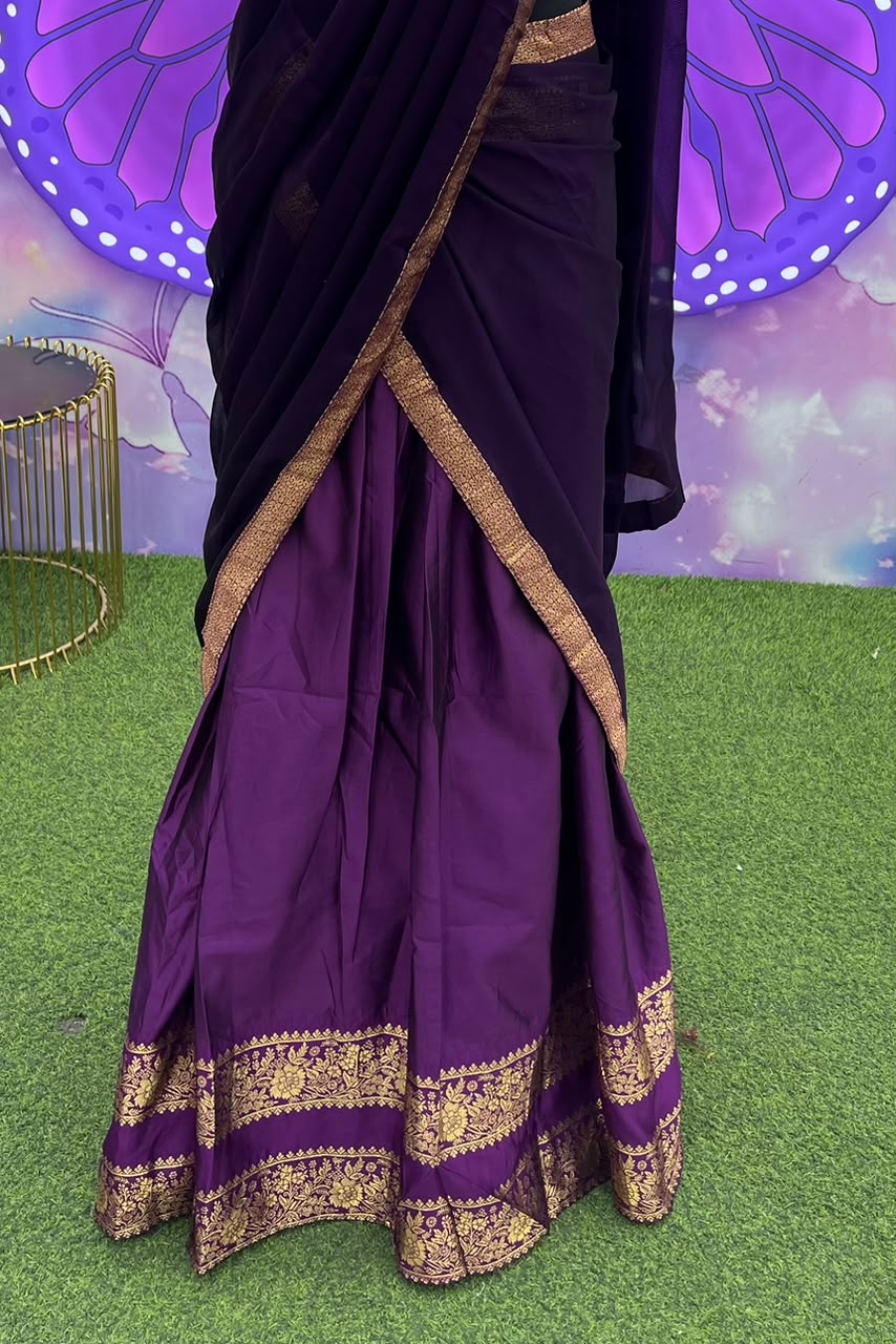 Royal Purple Kerala Style Davani Set Unstitched materials