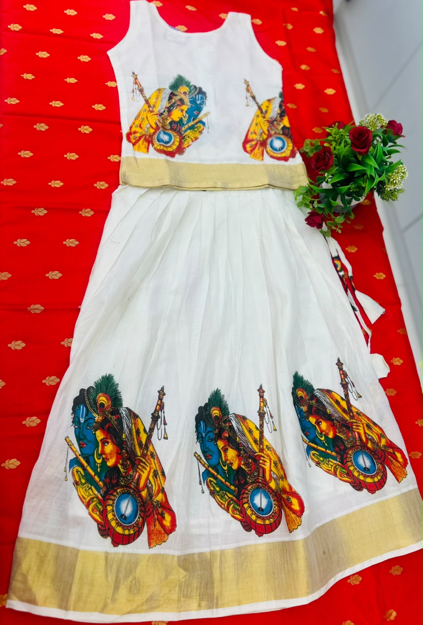 Kids Pattu Pavada Radha Krishna Print