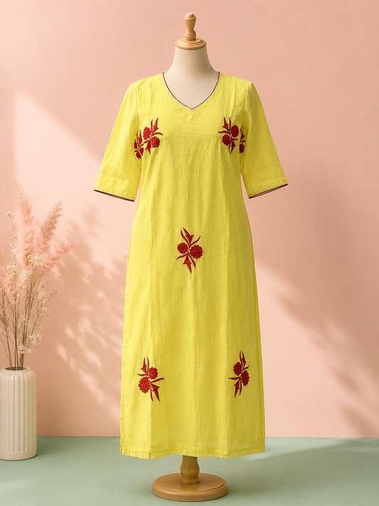 Sunshine Embroidered Straight Kurti