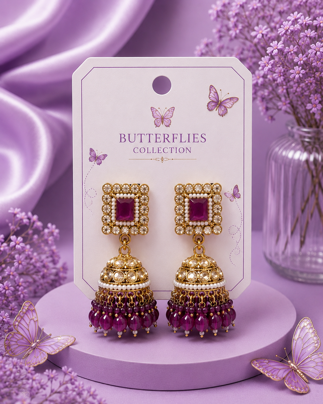 Premium Purple Stone Jhumka Earrings&nbsp;