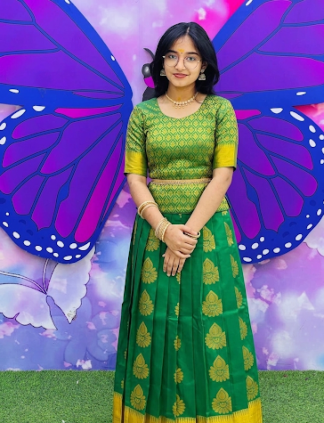 Traditional Green Silk Pattu Pavada Set