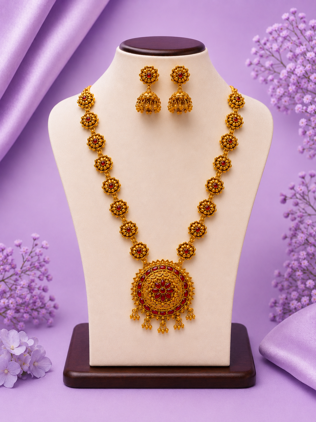 Premium Traditional Long Haram Set with Jumka Earrings