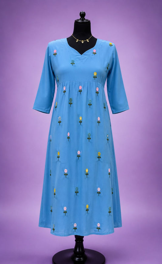 Elegant Mal Chanderi Embroidered Kurti
