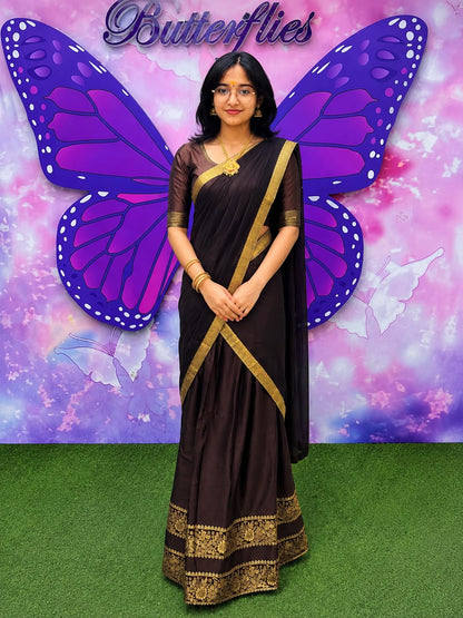 Chocolate Brown Kerala Style Davani Set