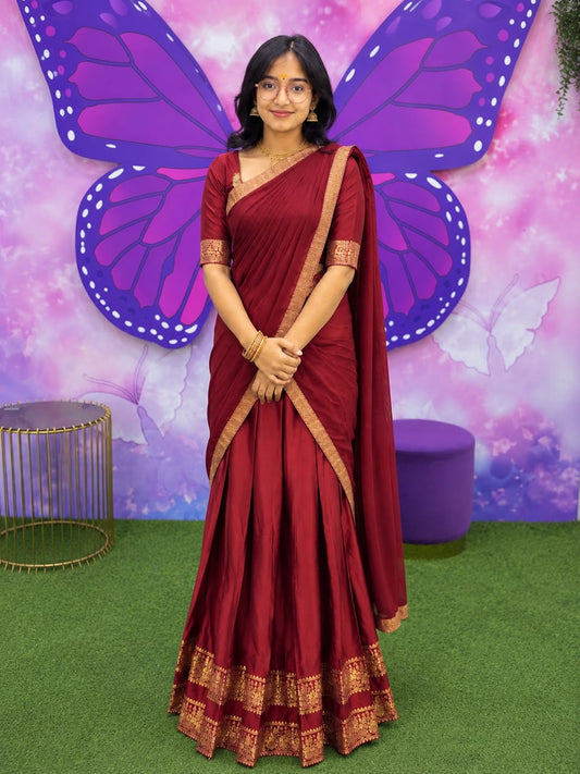 Royal Maroon Davani;:Set Unstitched materials
