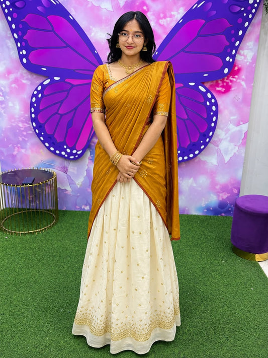 Golden Mustard Kerala Davani Set Unstitched materials