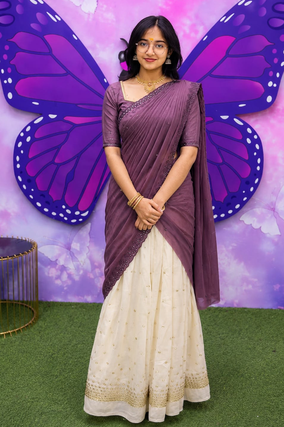 Lavender Pearl Work Davani Set