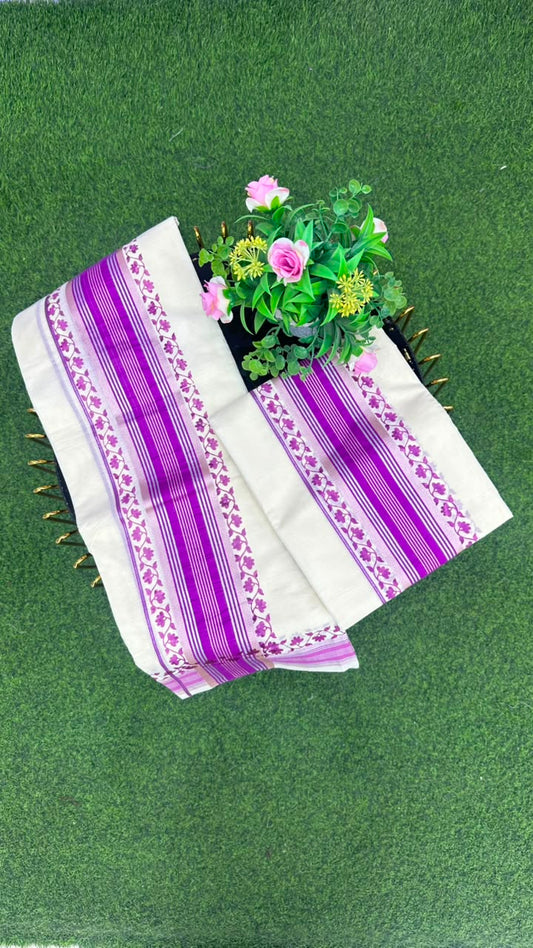 Kerala Floral Set Mundu White, Purple, Lavender