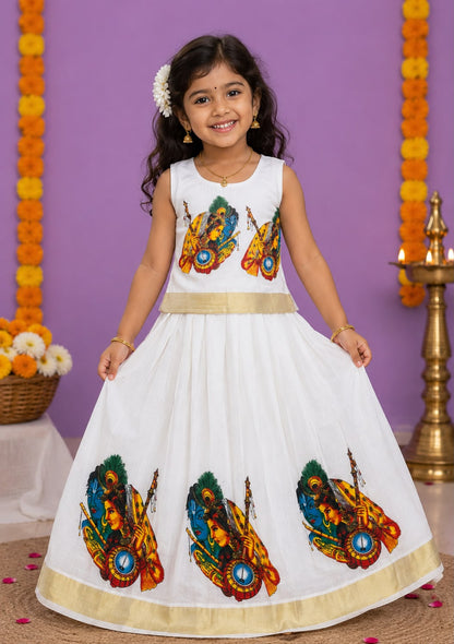 Kids Pattu Pavada Radha Krishna Print