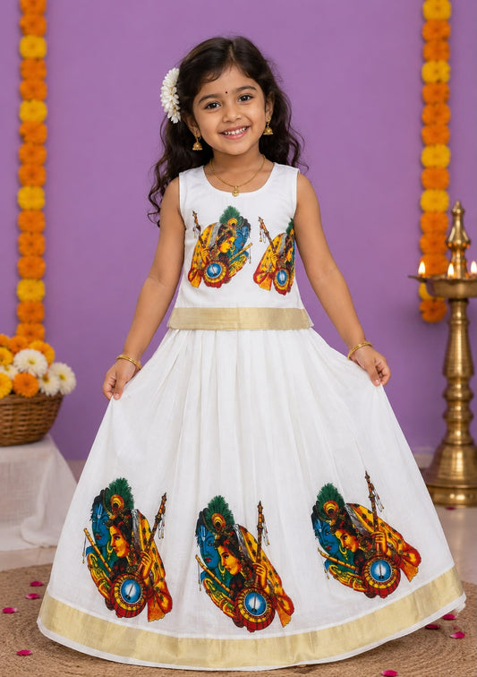 Kids Pattu Pavada Radha Krishna Print