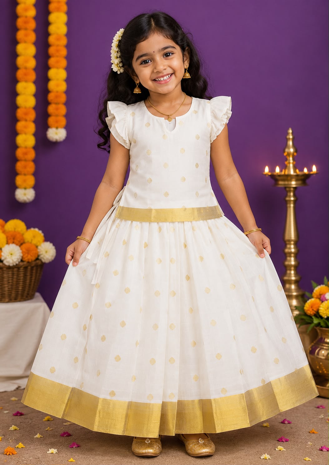 Kids Pattu Pavada  Premium Kasavu Collection