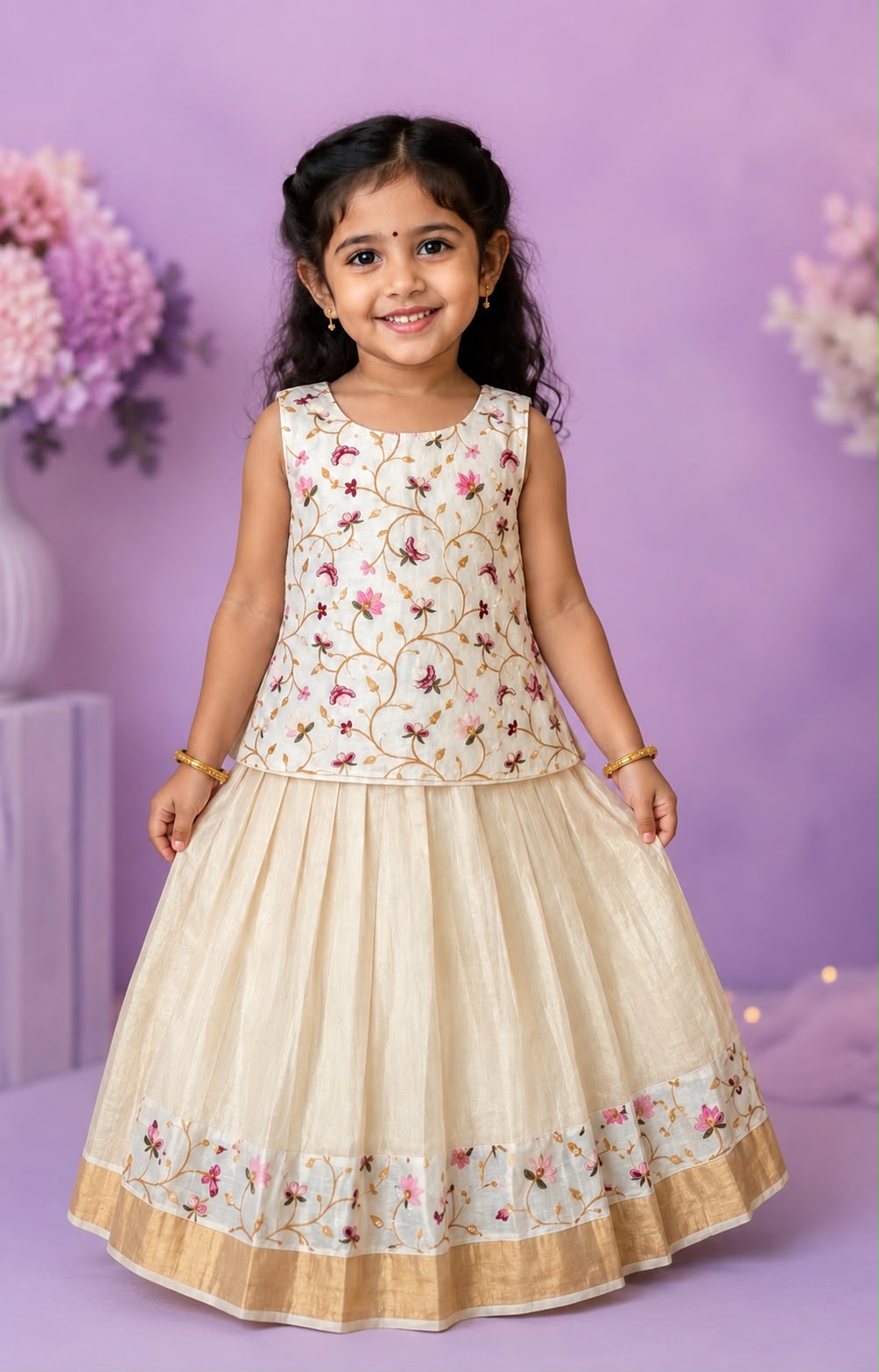 Kids Pattu Pavada – Floral Embroidery Collection