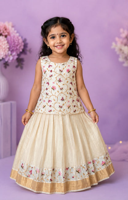 Kids Pattu Pavada – Floral Embroidery Collection