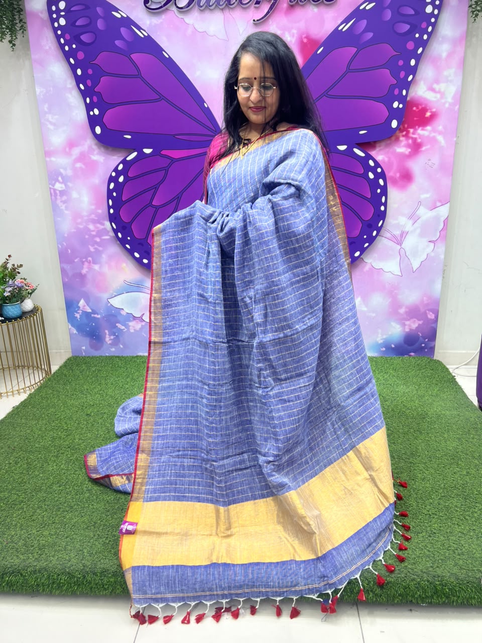 Premium Linen Saree Lavender Blue