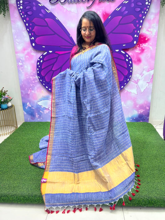 Premium Linen Saree Lavender Blue