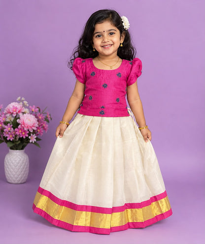Premium Kids Pattu Pavada pink