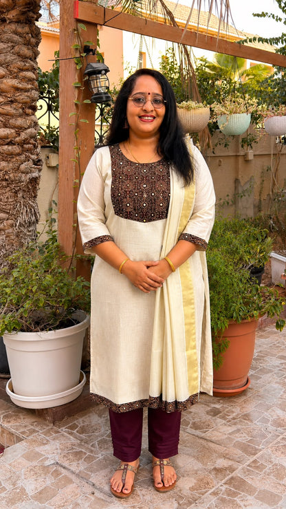 Premium Onam Kurti Set with Dupatta
