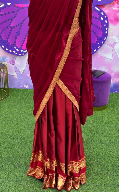 Royal Maroon Davani;:Set Unstitched materials