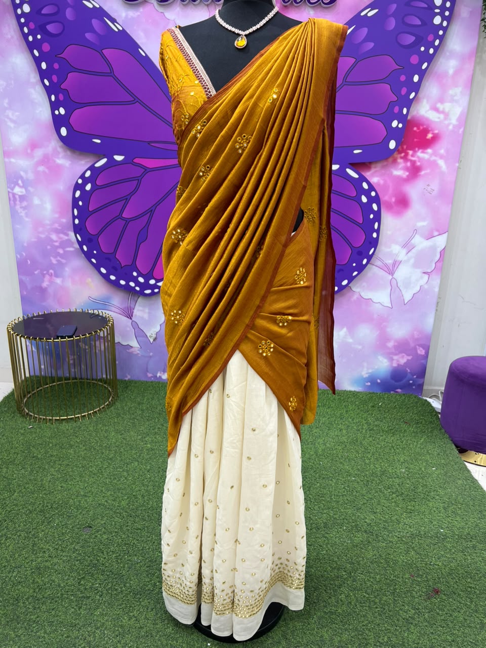 Golden Mustard Kerala Davani Set Unstitched materials