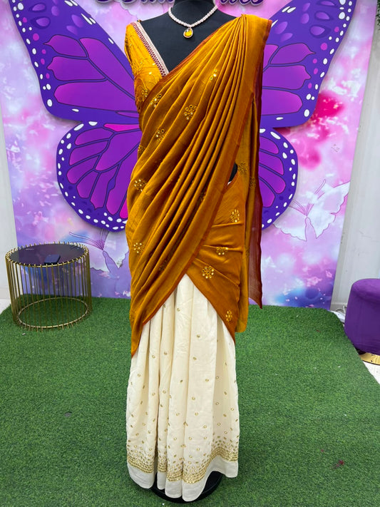 Golden Mustard Kerala Davani Set Unstitched materials