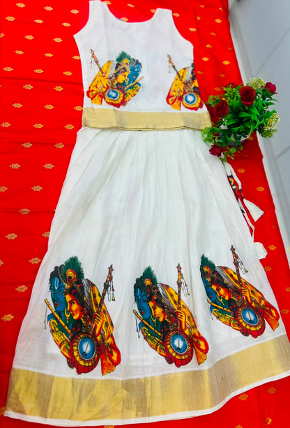 Kids Pattu Pavada Radha Krishna Print
