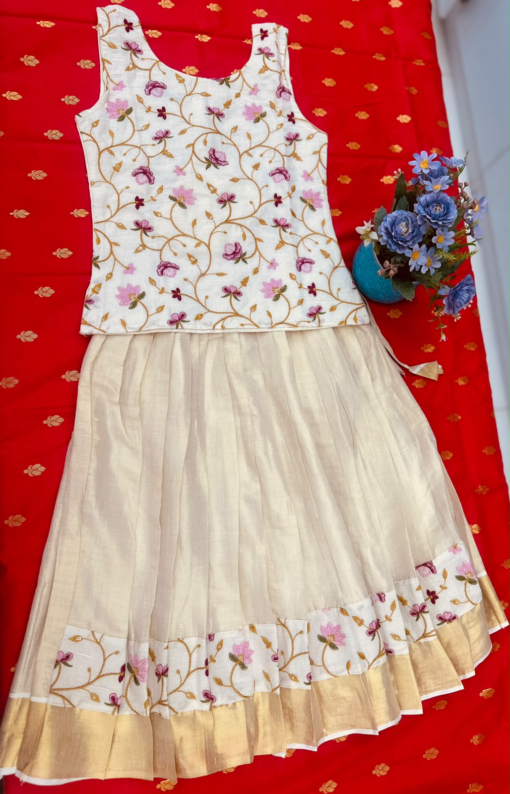 Kids Pattu Pavada – Floral Embroidery Collection