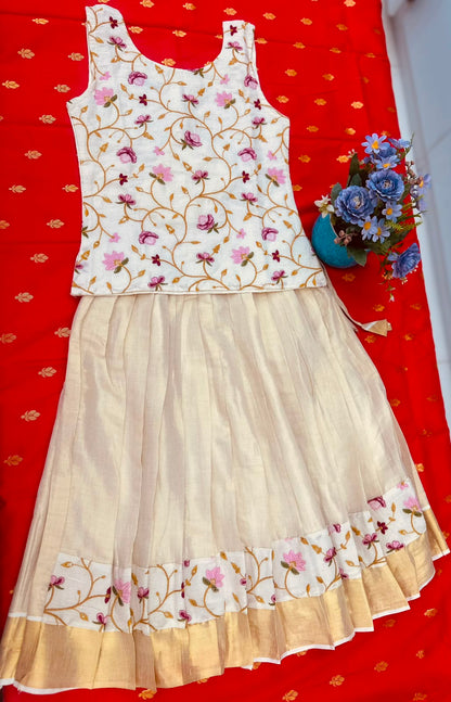 Kids Pattu Pavada – Floral Embroidery Collection