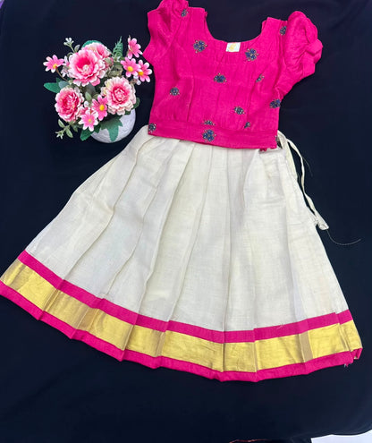 Premium Kids Pattu Pavada pink