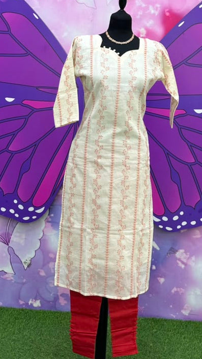 Premium Embroidered Cotton Kurti Set