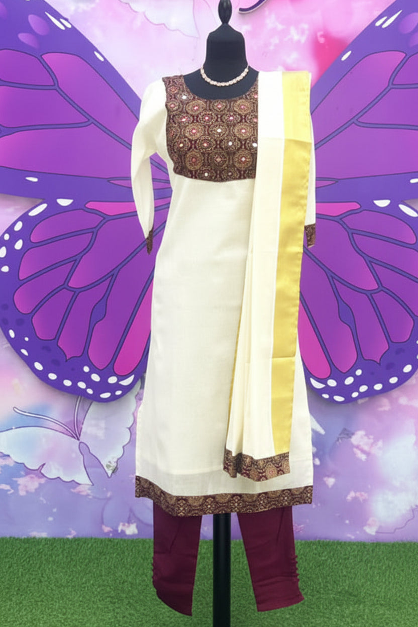 Premium Onam Kurti Set with Dupatta